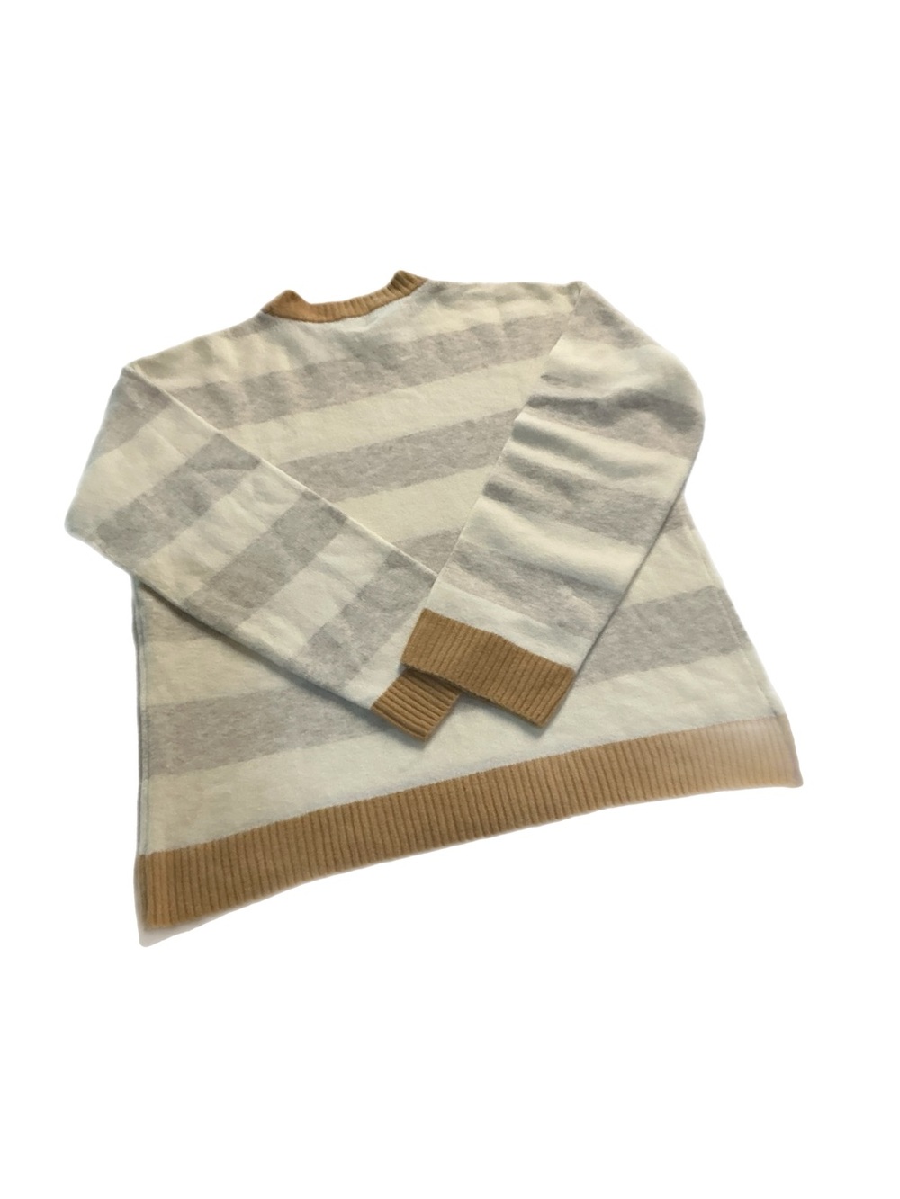 Ann Taylor Weekend Striped Crewneck Sweater Cream Camel Size S - Picture 3 of 6